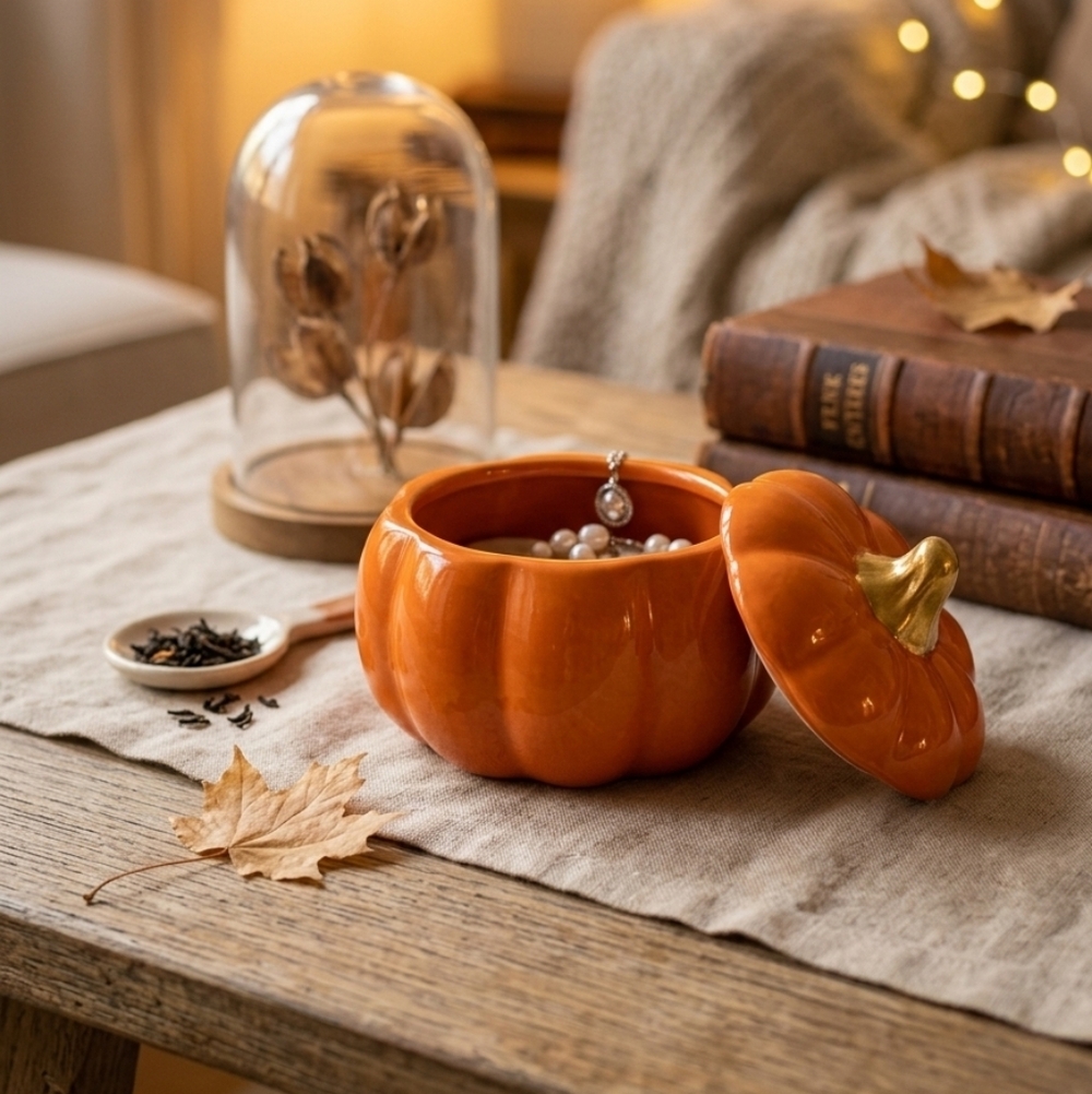 Handmade Ceramic Pumpkin Trinket with Lid Cottage Boho Farmhouse New Copy 🇺🇦
